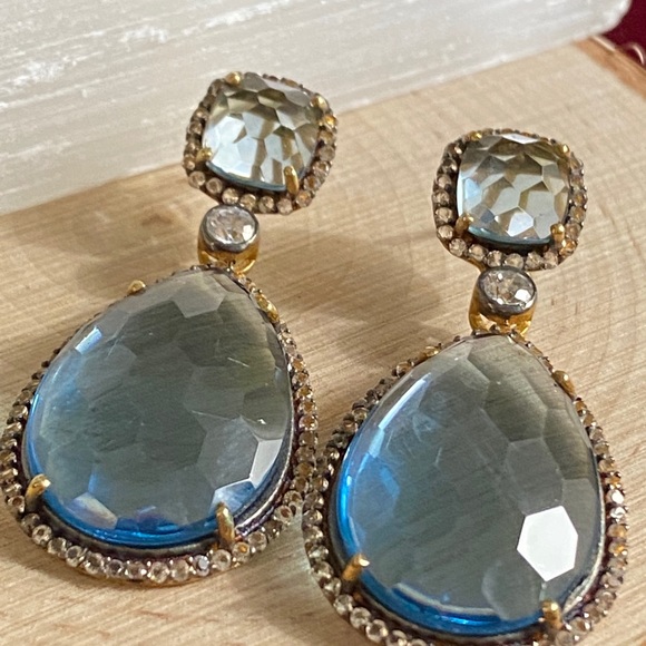 Vintage 925 Baby Blue Pear droplet Earrings 💙✨ - Picture 5 of 8